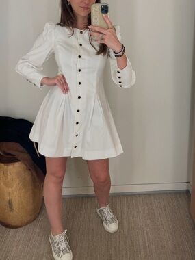 Reformation Lovisa White Button-Front Long Sleeve Mini Dress